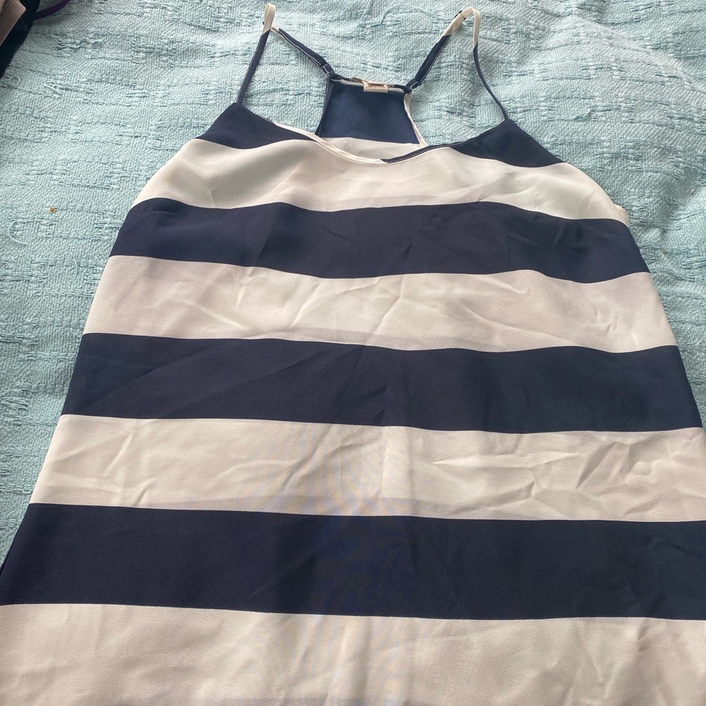 J. Crew navy and white top.